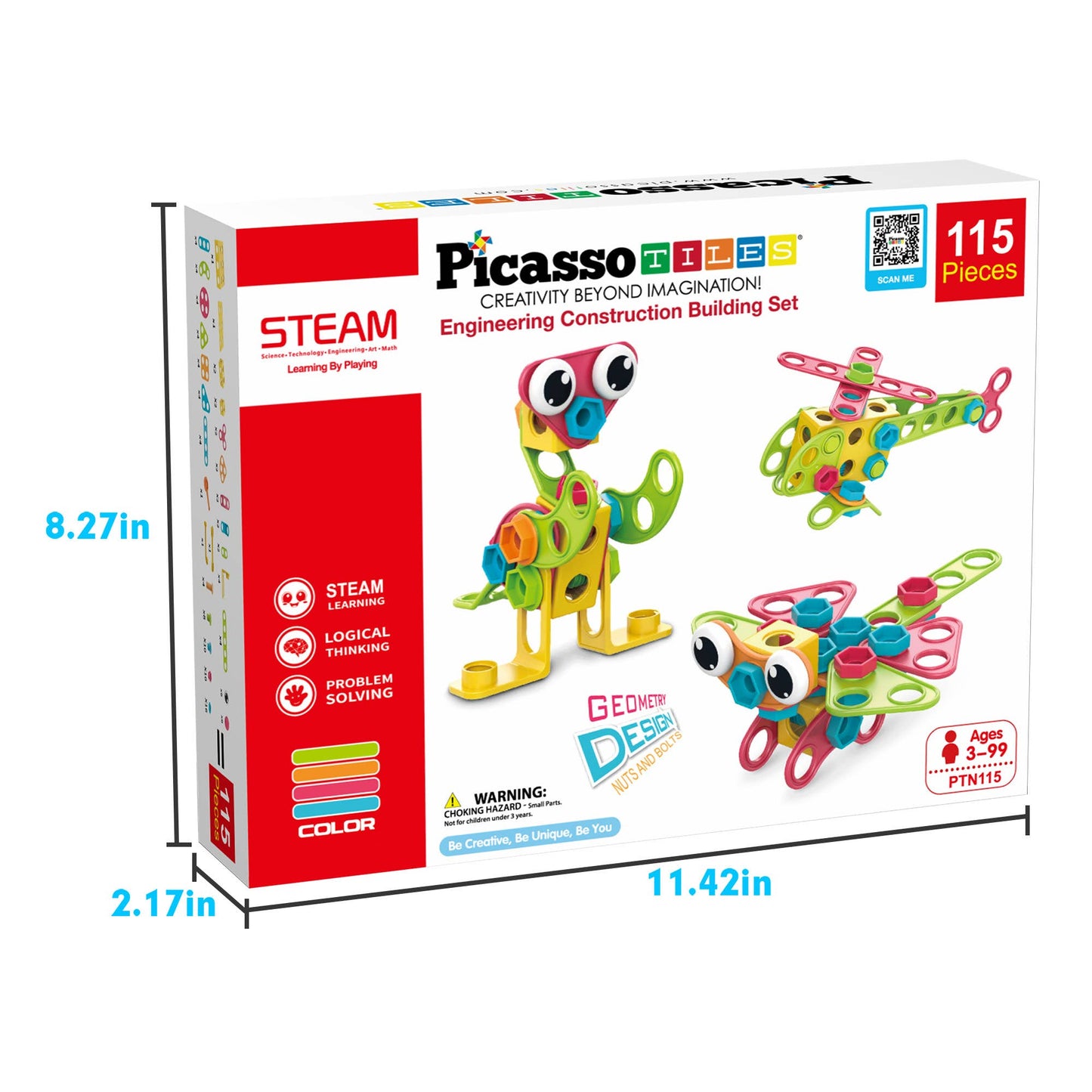 PicassoTiles 115pc Engineering Construction Set