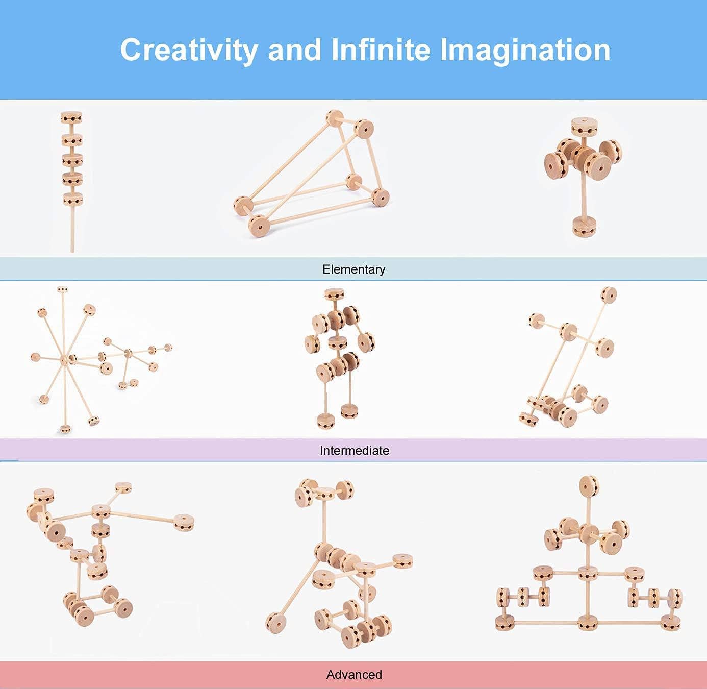 Wooden Building Block Toys for Kids Ages 4-8, STEM Preschool Learning Educational Toys for Children, Creative Construction Toys Gift for Boys and Girls, 60 Pcs