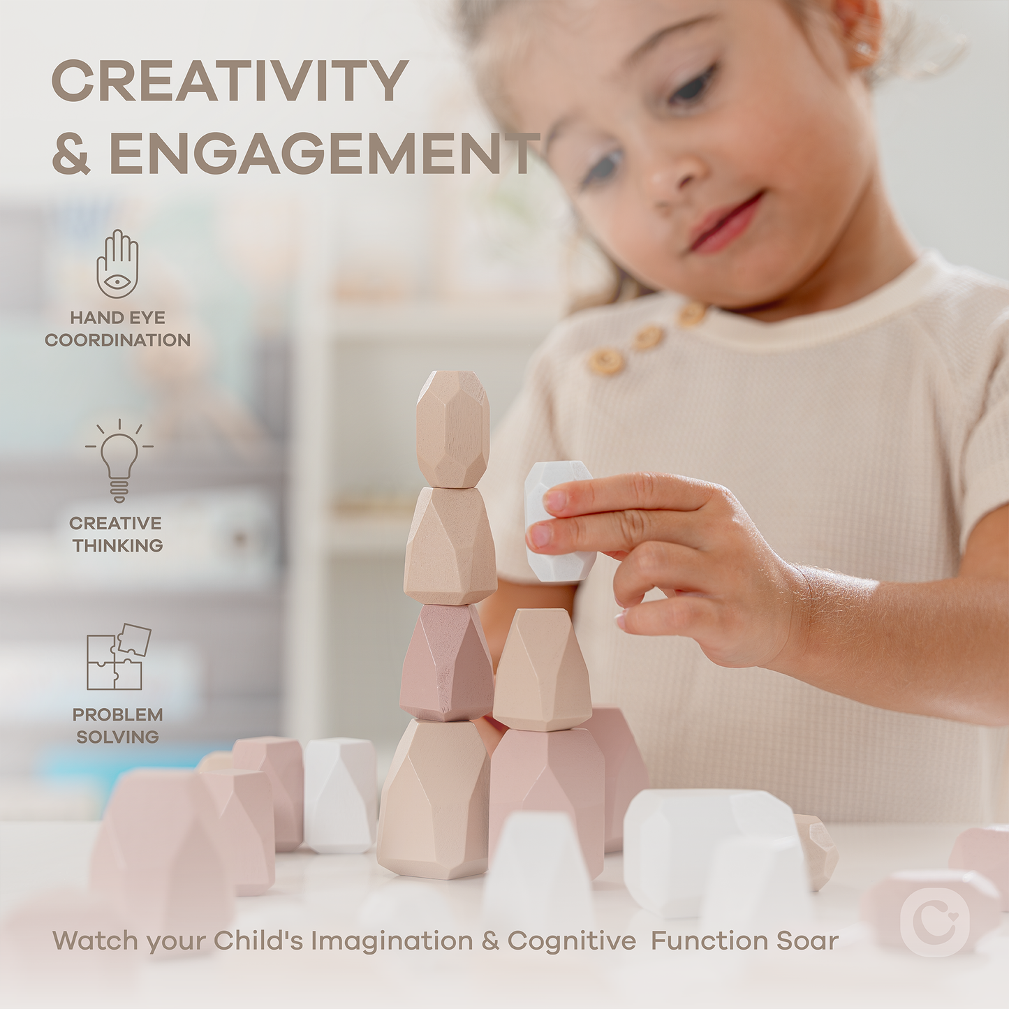 Stacking Rocks, 36 pcs Wooden Stacking Stones by Comfy Cubs