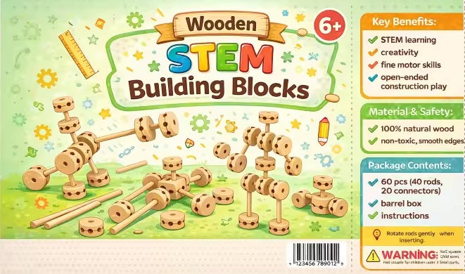 Wooden Building Block Toys for Kids Ages 4-8, STEM Preschool Learning Educational Toys for Children, Creative Construction Toys Gift for Boys and Girls, 60 Pcs